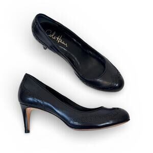 Cole Haan Black Leather Wing Tip Heels Pumps Womens 6 Classic Corpcore Academia